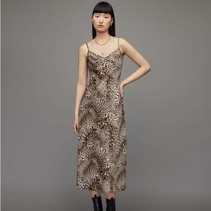 allsaints bryony kiku slip dress leopard midi